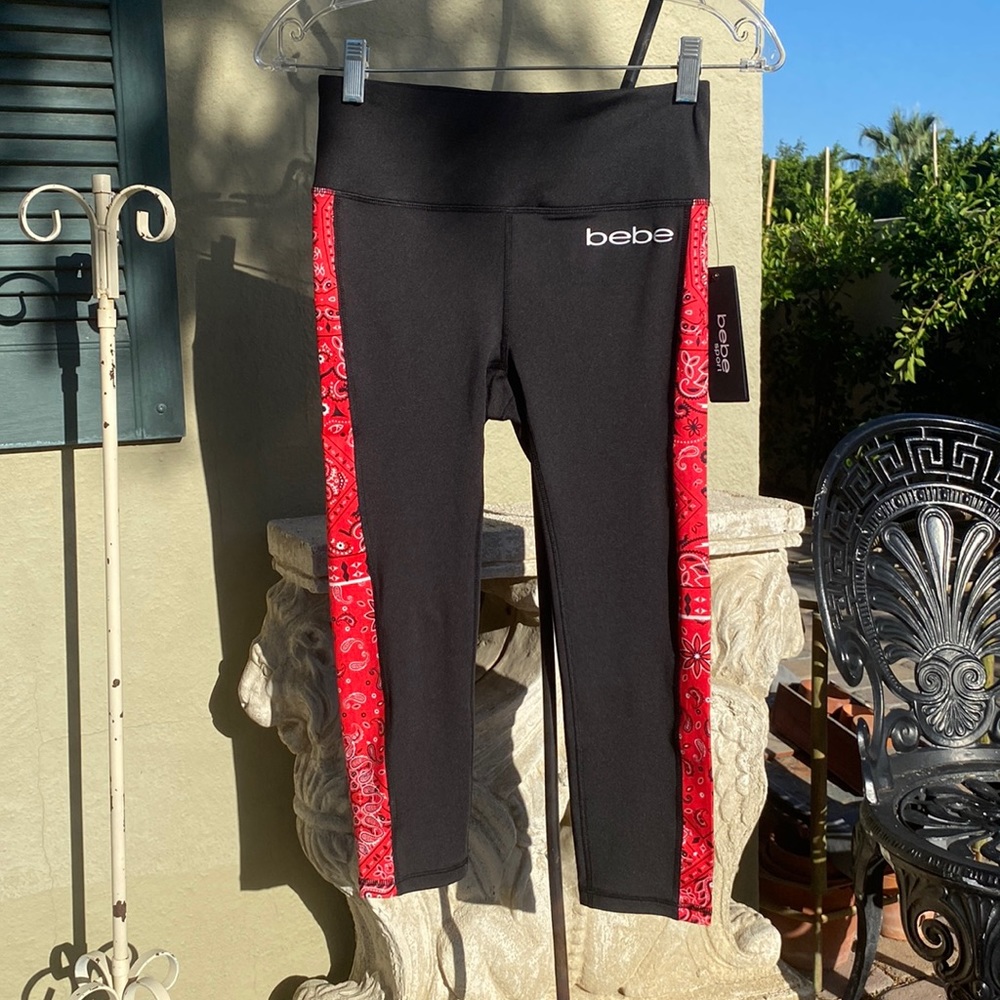 Bebe Sport Red Bandana Print Capri